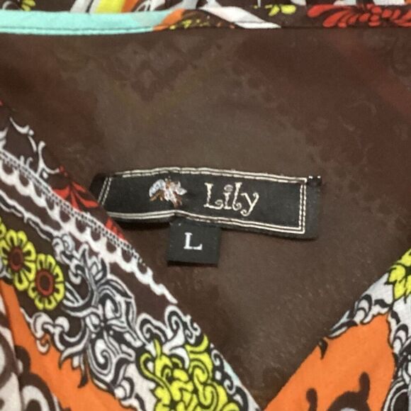 Lily A-Line Strap Brown Orange & Teal Patchwork Summer Midi Dress Size Large - Picture 8 of 11